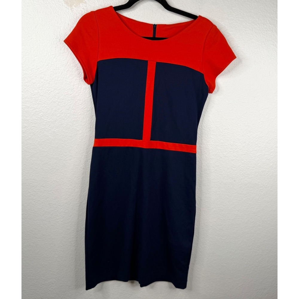 Lesley Evers Retro Mod Stretch Pop Art Color Block Dress Red Navy Blue Sz S